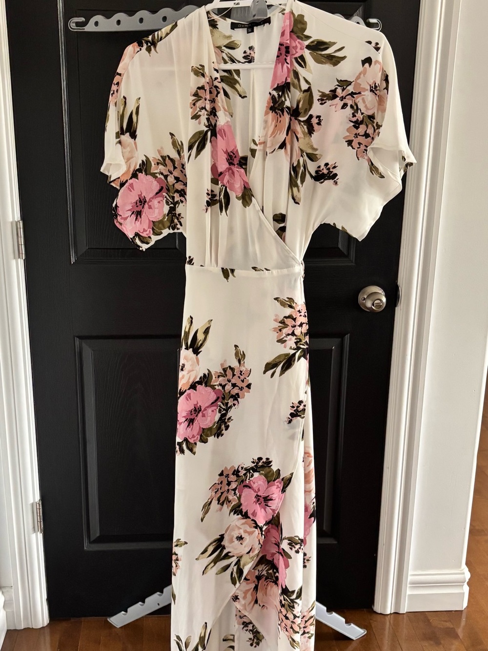 Floral Wrap Maxi Dress - White with Pink Bloom